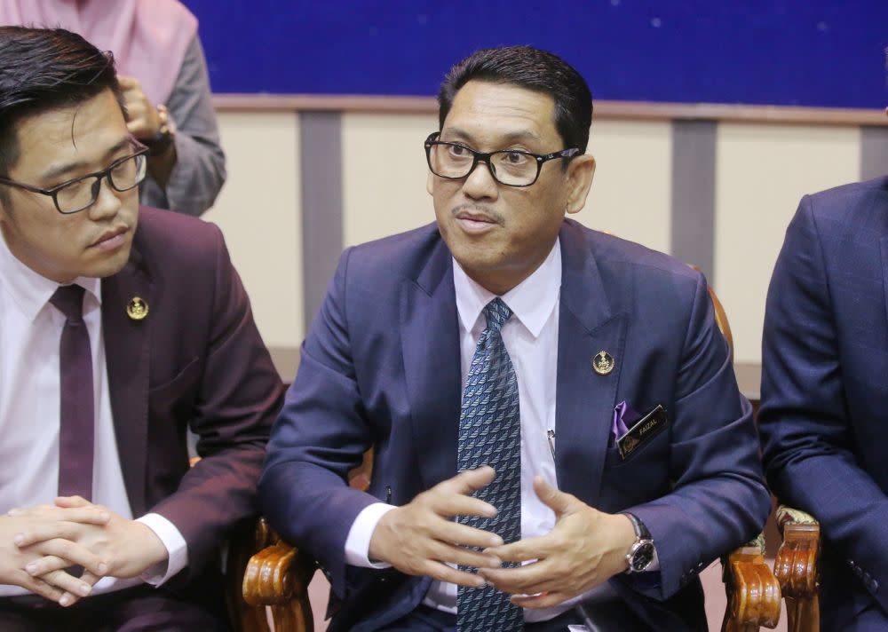 Perak Mentri Besar Datuk Seri Ahmad Faizal Azumu speaks to reporters in Ipoh June 19, 2019. — Picture by Farhan Najib