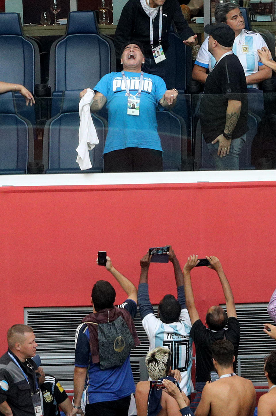 <p>Diego Maradona in the stands before the FIFA World Cup Group D match at Saint Petersburg Stadium. (Photo by Owen Humphreys/PA Images via Getty Images) </p>