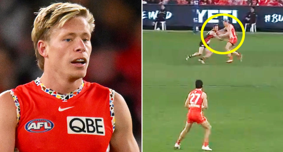 Seen here, Sydney Swans  star Isaac Heeney in an incident with St Kilda defender Jimmy Webster.