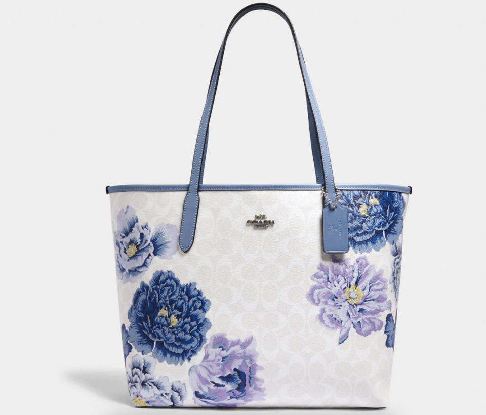 City Tote In Signature Canvas With Kaffe Fassett Print. Image via Coach Outlet.