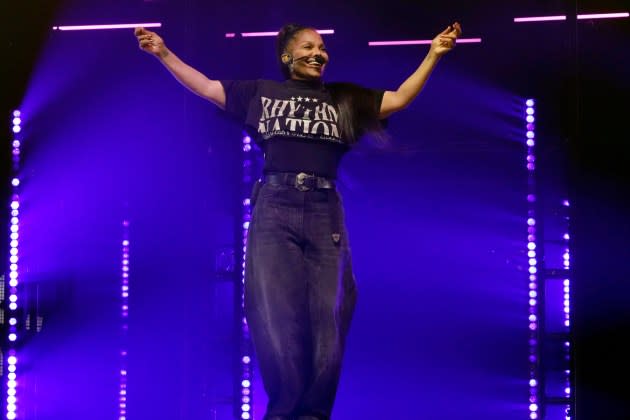 Janet Jackson performing in Hollywood, Florida in April 2023. - Credit: Kevin Mazur/Getty Images