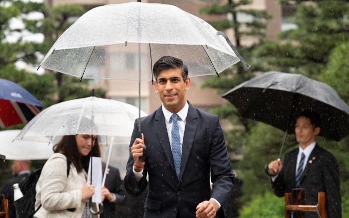 Prime Minister Rishi Sunak at the Shukkeien Garden in Hiroshima where he took media interviews before attending the G7 summit hosted by Japan - Stefan Rousseau/PA