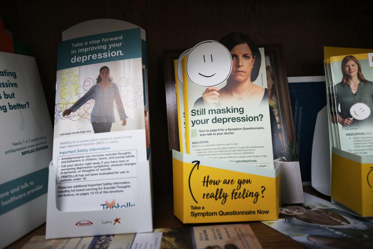 Brochures about mental health are displayed at the Hill Country Mental Health and Developmental Disabilities organization in San Marcos in this 2021 file photo.