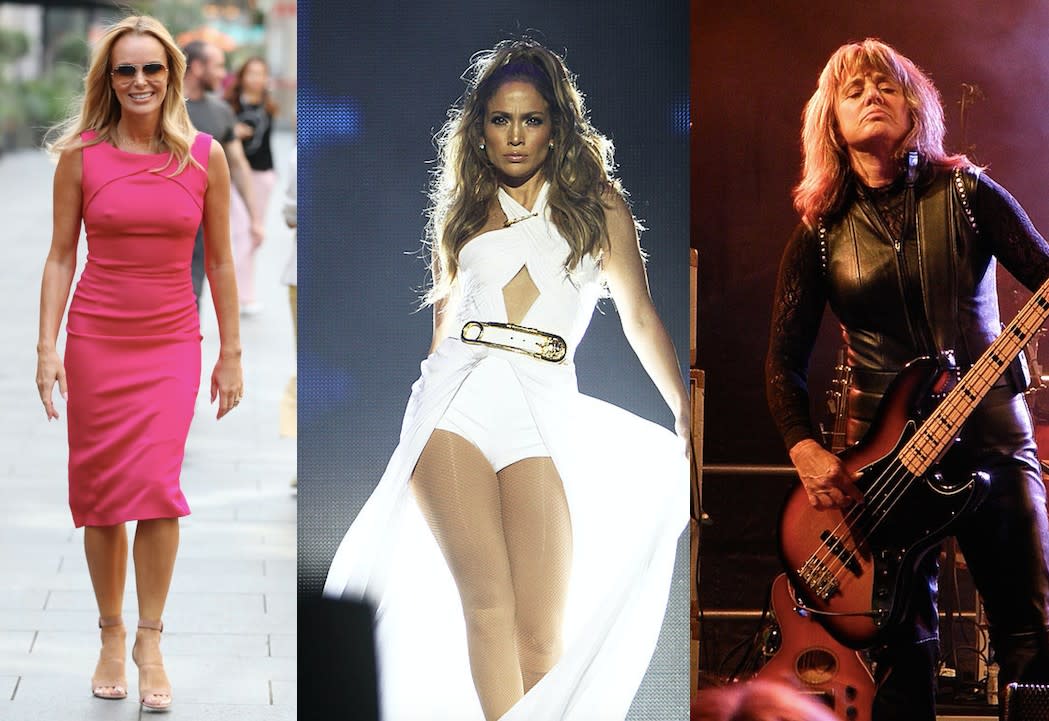 Amanda Holden, JLo and Suzi Quatro have all perfected a signature style, pictured in 2019, 2014 and 2011 respectively. (Getty Images)