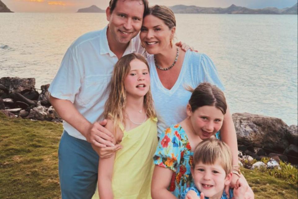 <p>Jenna Bush Hager/Instagram</p> Henry Chase Hager (left) with wife Jenna Bush Hager and their three kids: Mila Hager (left), Poppy Hager and Hal Hager