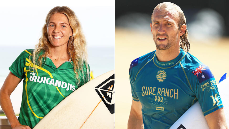 Aussie surfers Stephanie Gilmore and Owen Wright.