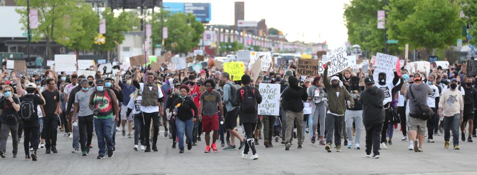 Protesting police brutality and the death of George Floyd in Detroit on May 30, 2020.