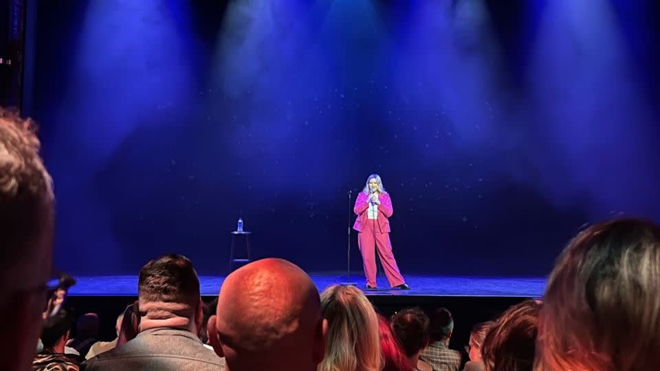 Samantha first told the story of how she met Toby on stage in 2018. Here she is performing to a sellout audience at the Wellington Opera House in 2023. - Samantha Hannah