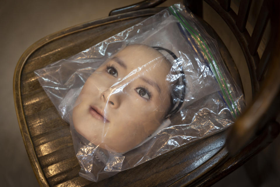 TOKYO, JAPAN - JANUARY 28: Hyper-realistic face mask is pictured on January 28, 2021 in Tokyo, Japan. The masks, made by Japanese retailer Kamenya Omote, are modelled on actual people who are paid 40,000 Yen for the right to use their face and are created on a 3D printer before being sold for up to 98,000 Yen. Although providing quite a party piece, unfortunately they don't offer protection from coronavirus. (Photo by Yuichi Yamazaki/Getty Images)