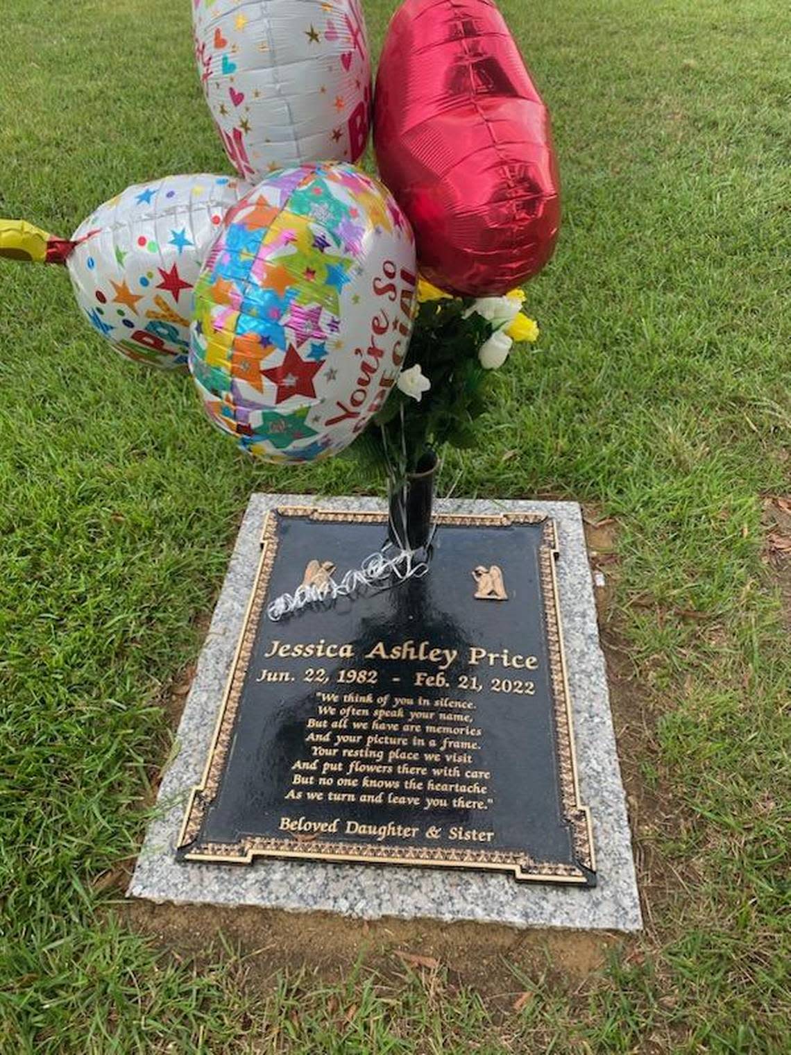 Jessica Price’s father placed a balloon-and-flower arrangement on her grave last week, on what would have been her 41st birthday. Larry Price