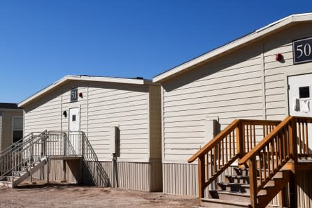 A newly constructed man camp is seen outside of Midland