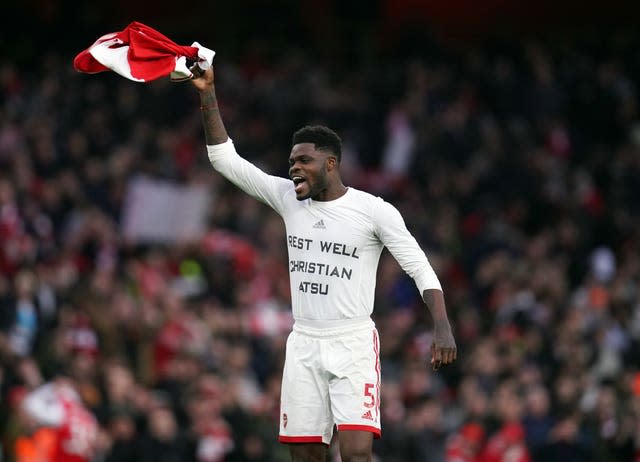 Thomas Partey, sporting a Rest Well Christian Atsu t-shirt scored the first Arsenal goal in a thrilling last-gasp 3-2 comeback victory over Bournemouth 