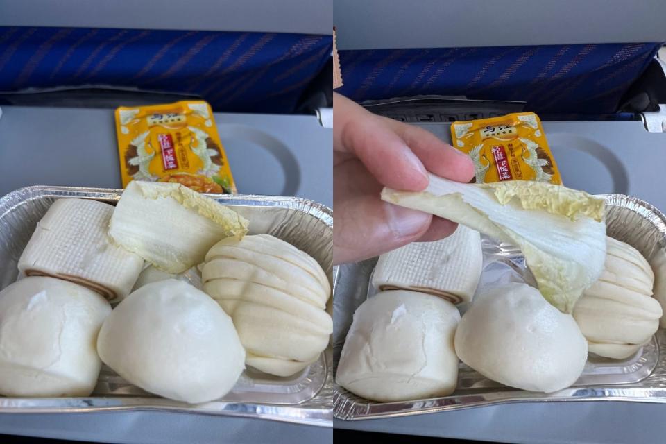 中國一名網友搭乘南方航空，吃到令他傻眼的飛機餐。（翻攝微博）  