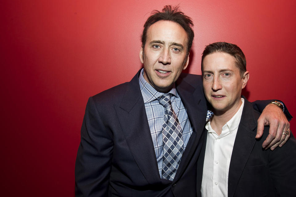 Actor Nicolas Cage, left, and director David Gordon Green pose for a portrait in promotion of their upcoming film "Joe" on Wednesday, April 9, 2014 in New York. (Photo by Charles Sykes/Invision/AP)