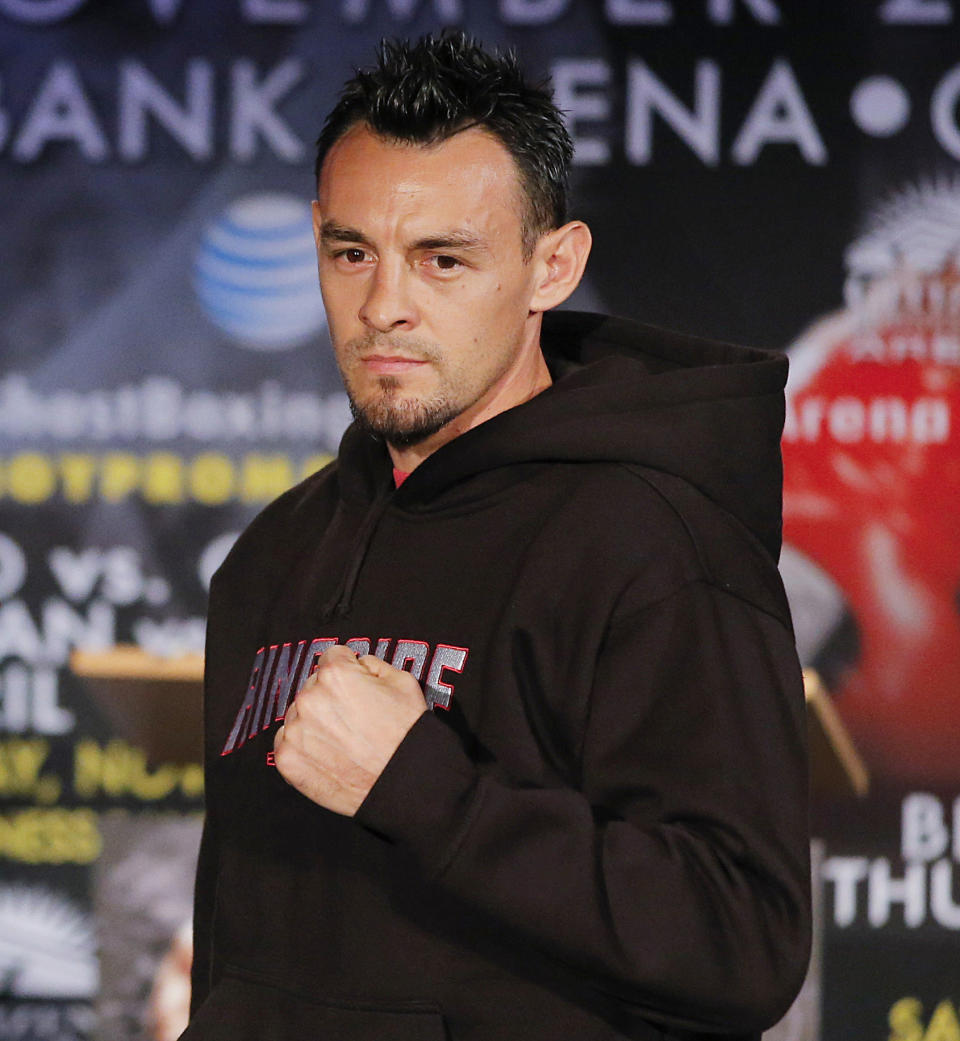 FILE - In this Oct. 23, 2012 file photo, boxer Robert Guerrero poses for photos during a news conference in Los Angeles. Guerrero is one of 25 gun-packing out-of-towners were arrested on felony weapons charges in 2013 for traveling armed at New York's busy LaGuardia and Kennedy airports. Such strict enforcement of New York's tough gun laws is intended to send a message not to bring firearms to New York in the first place, and that message may be getting through. (AP Photo/Jae C. Hong, file)