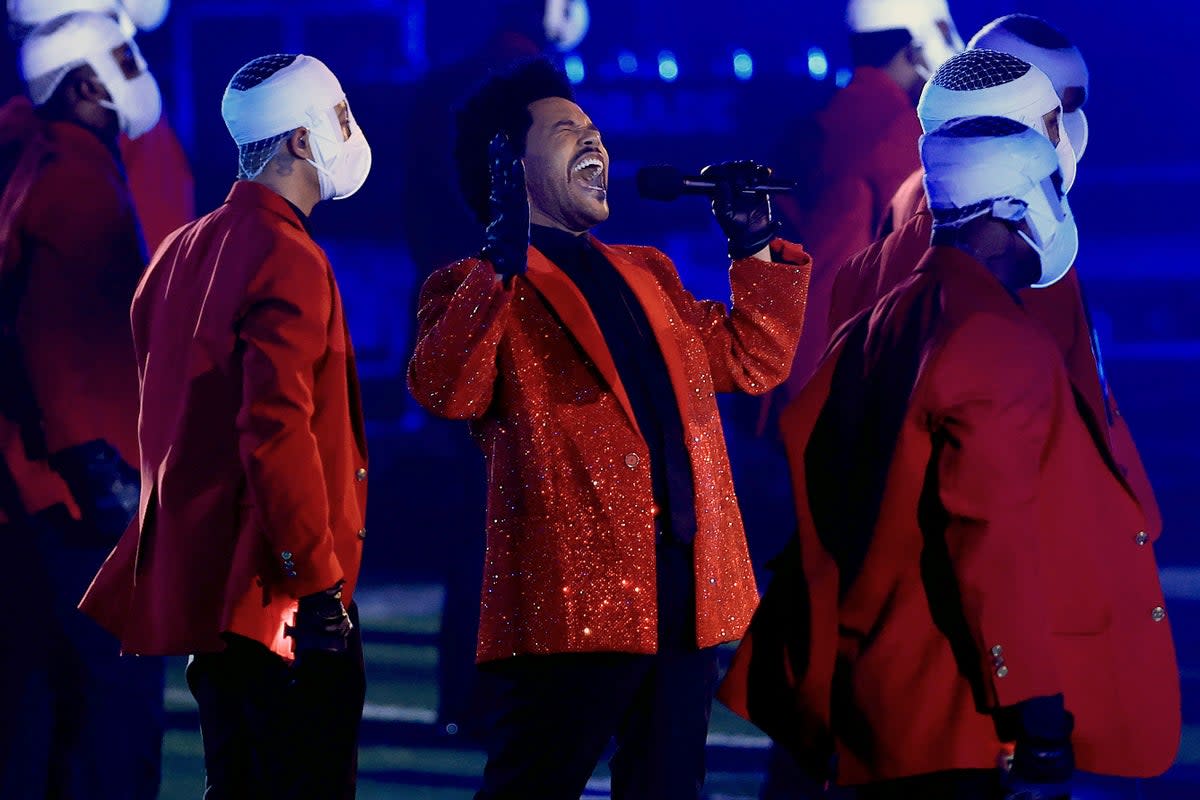 The Weeknd performs during the Pepsi Super Bowl LV halftime show at Raymond James Stadium in February 2021 in Tampa, Florida (Mike Ehrmann/Getty Images)