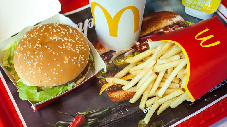 Big Mac, fries, and drink on tray