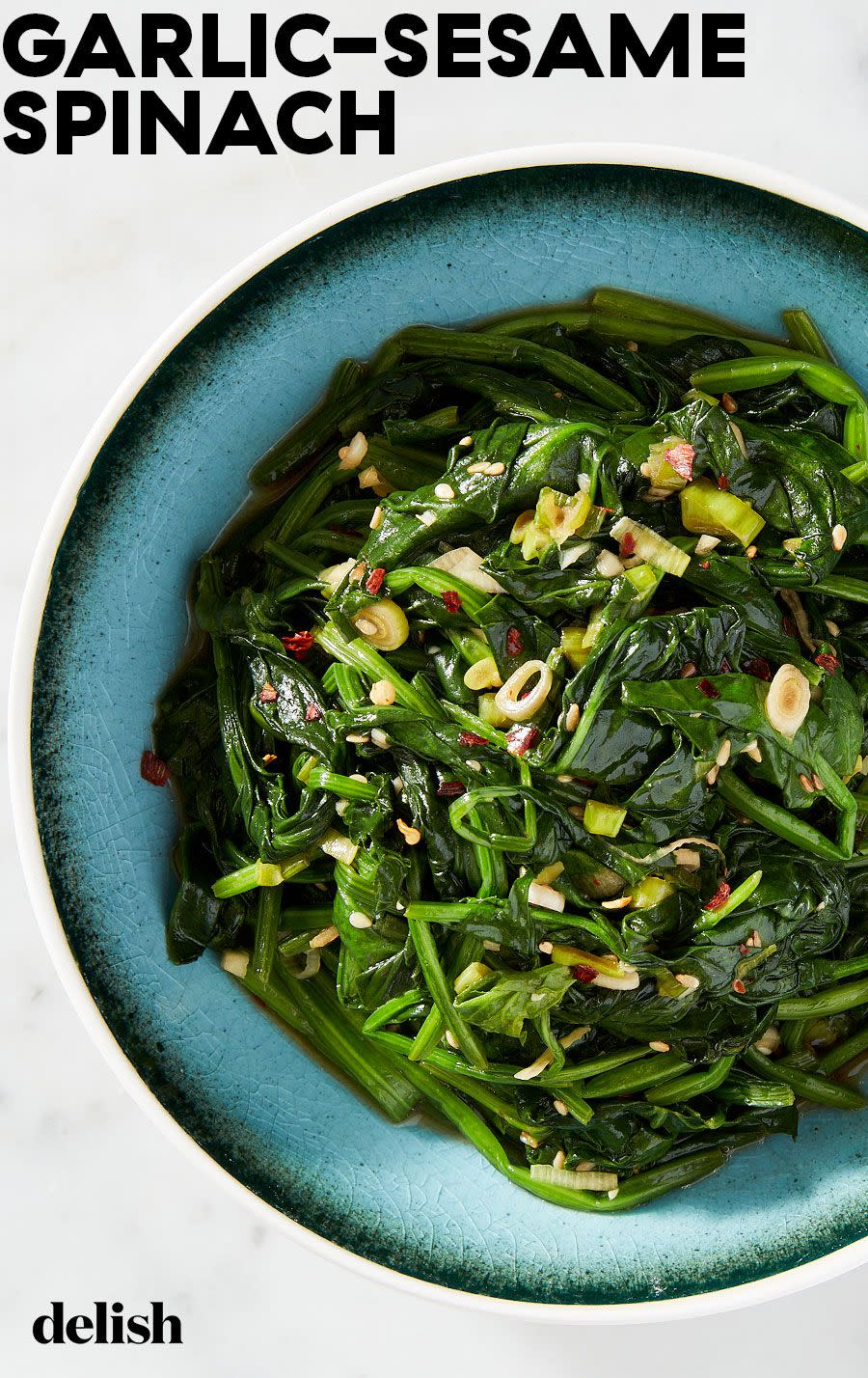 <p>Garlic and sesame really spices up this spinach side dish. </p><p>Get the <a href="https://www.delish.com/uk/cooking/recipes/a38460454/sauteed-spinach-recipe/" rel="nofollow noopener" target="_blank" data-ylk="slk:Sesame & Garlic Spinach" class="link ">Sesame & Garlic Spinach</a> recipe. </p>