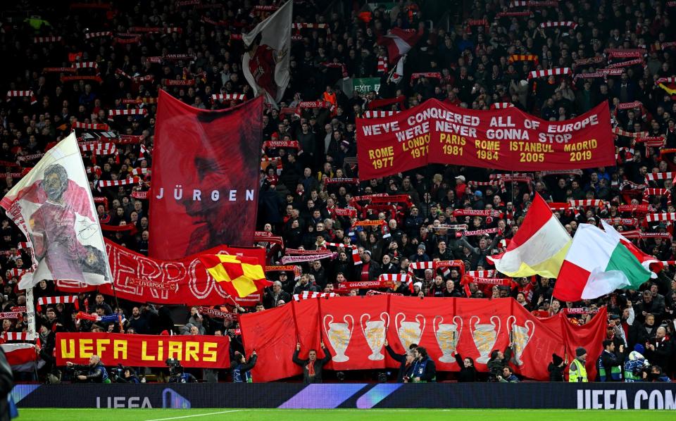Liverpool fans remove flags for European tie in protest at 'disappointing' ticket price rises