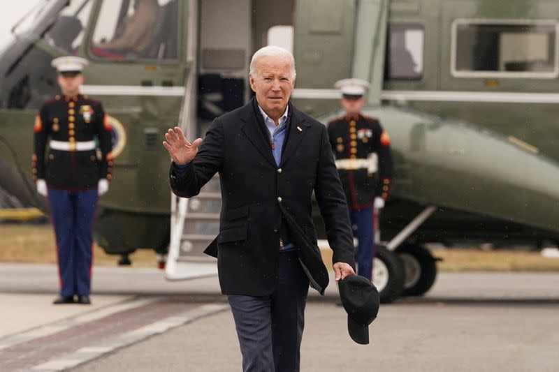 U.S. President Joe Biden departs from Hagerstown