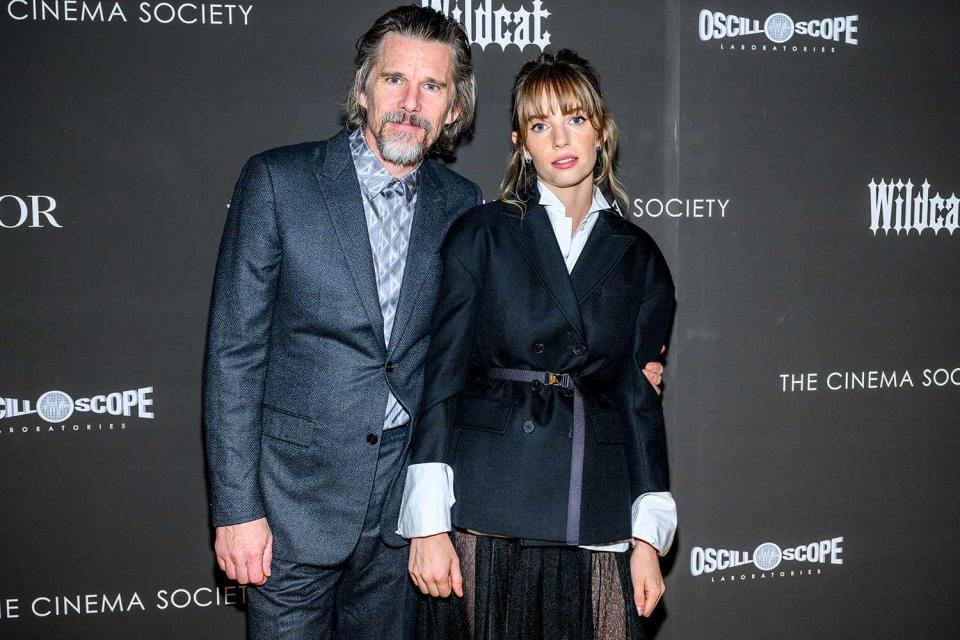 <p>Roy Rochlin/Getty Images</p> Ethan Hawke (left) and Maya Hawke attend a screening of 