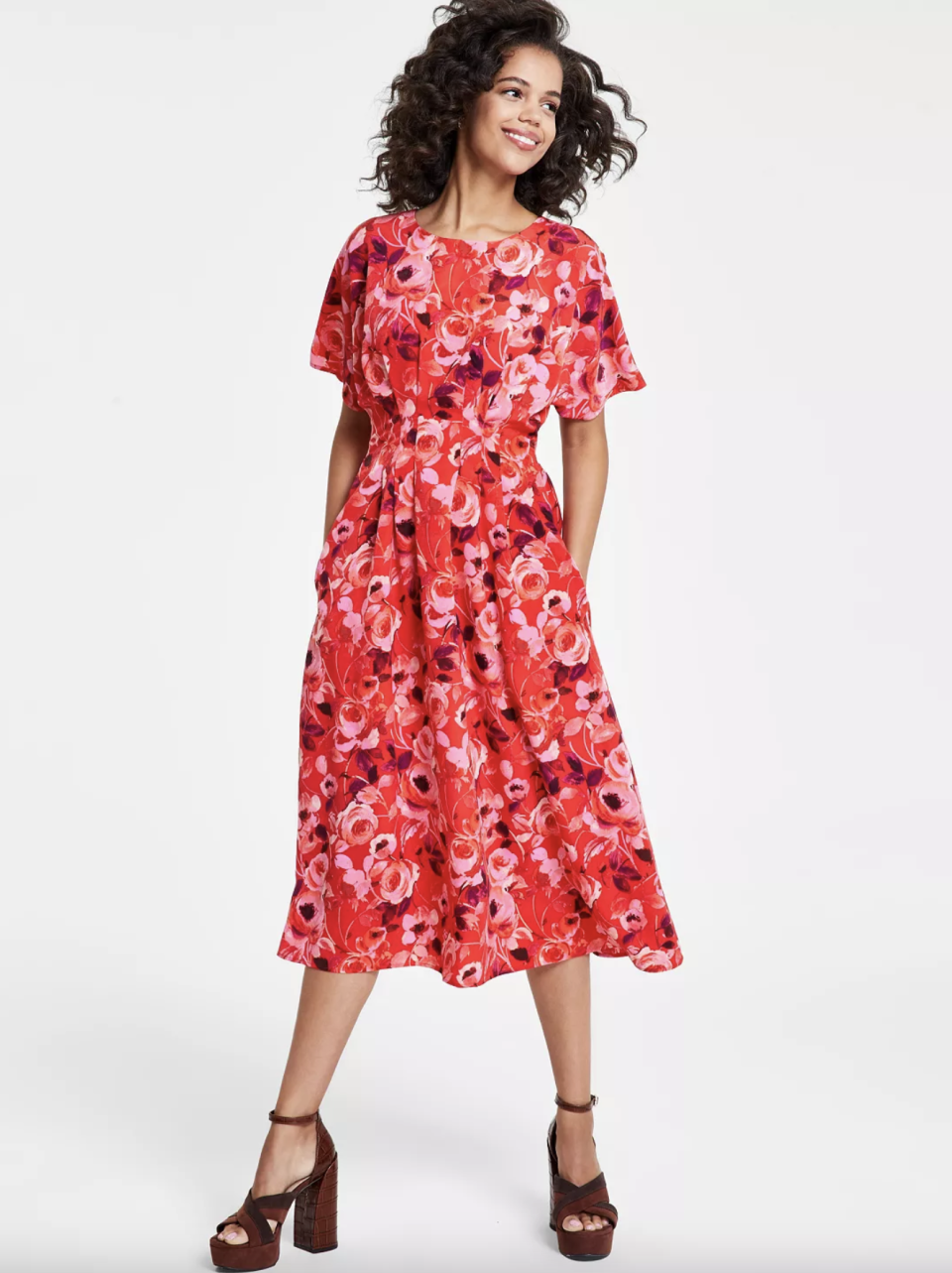 Kensie Women's Floral-Print Pintucked Fit & Flare Dress