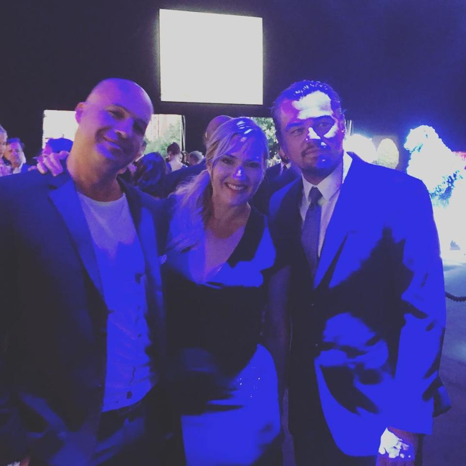 <p>The real <em>Titanic</em> reunion happened when this trio got together. Zane Instagrammed the moment with the caption, “Gangs back together. Now we’re saving icebergs. Go figure..” (Photo: Instagram/billyzane) </p>