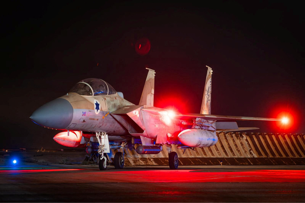 An Israeli Air Force fighter aircraft at an undisclosed airfield reportedly after a mission to intercept incoming airborne threats (via REUTERS)