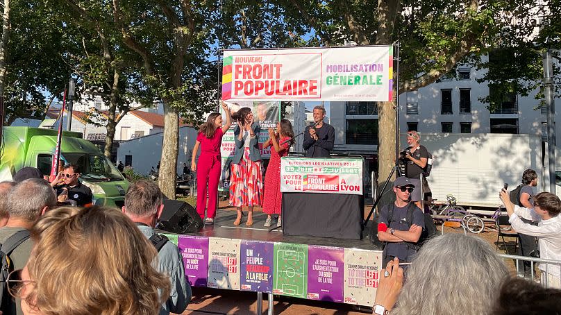 Les candidats du nouveau Front populaire à Lyon lors d'un rassemblement visant à galvaniser les électeurs de gauche. Boris Tavernier est à droite.