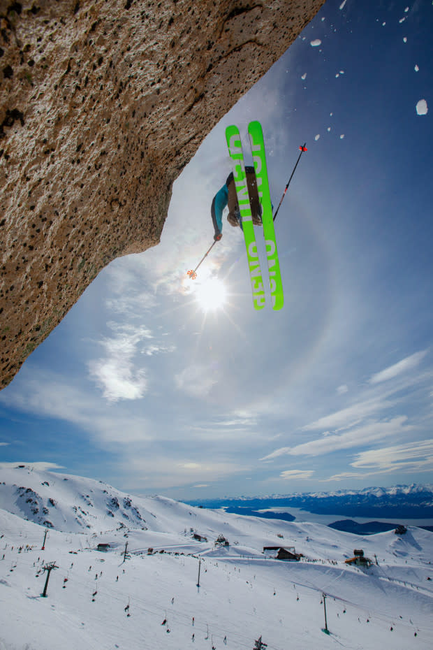 Josh Anderson aka “Tron” finds airtime above Catedral and Lake Nahuel Huapi.<p>Photo: Ryan Salm</p>