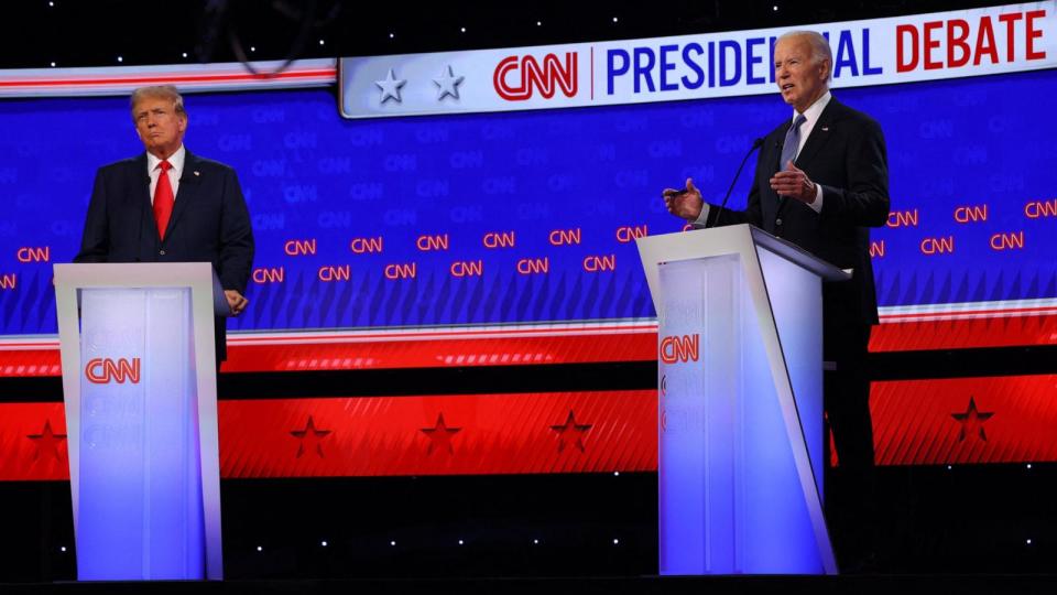 PHOTO: President Joe Biden speaks during a presidential debate with former President Donald Trump, in Atlanta, Georgia, June 27, 2024.  (Brian Snyder/Reuters)