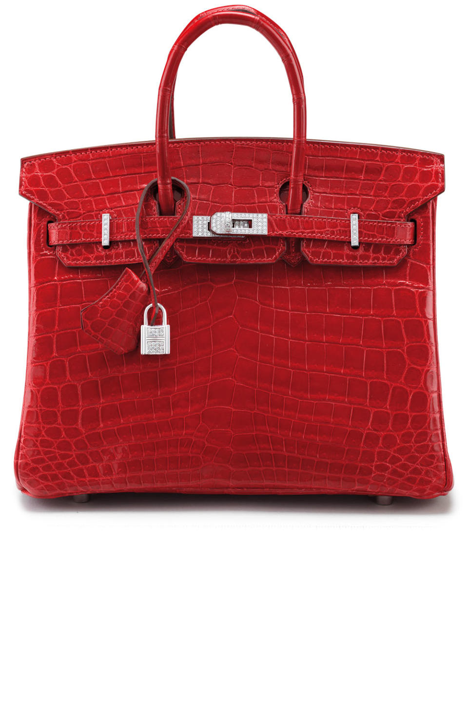 <p><strong>Hermès</strong> shiny braise Niloticus crocodile Birkin 25 with 18k white and gold diamond hardware </p><p><strong>Year:</strong> 2005</p><p><strong>Estimate:</strong> $70,000 - $90,000</p><p><strong>Grade:</strong> 2 (excellent to pristine condition)</p><p><a rel="nofollow noopener" href="https://onlineonly.christies.com/s/handbags-accessories/exceptional-shiny-braise-niloticus-crocodile-diamond-birkin-25-18k-33/50666" target="_blank" data-ylk="slk:More Info;elm:context_link;itc:0;sec:content-canvas" class="link ">More Info</a><br></p>