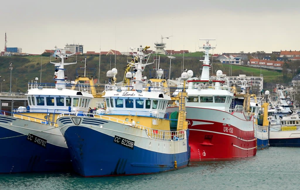 Fishing boats moored in the port of Boulogne (Gareth Fuller/PA) (PA Wire)