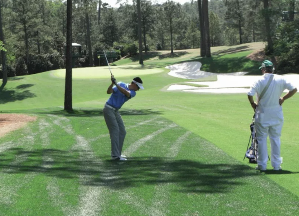 Joel Tadman hitting his approach into the 10th at Augusta National