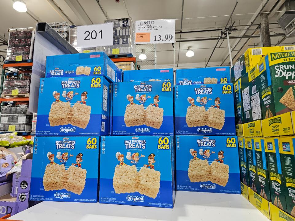 Large boxes of rice krispie treats at Costco