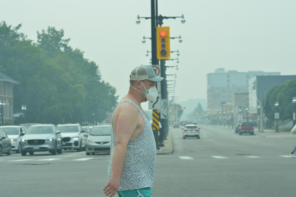 OTTAWA, CANADA - JUNE 25: Citizens starts to wear mask due to reach the smoke from forest fires to the center of Ottawa again with the effects of wind, in Canada on June 25, 2023. (Photo by Kadri Mohamed/Anadolu Agency via Getty Images)