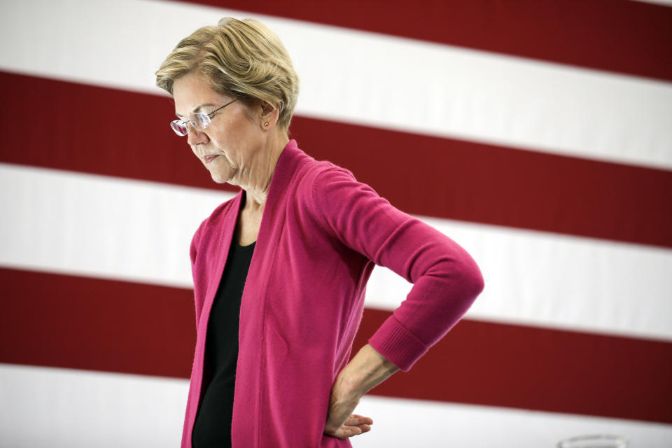 Democratic presidential candidate Sen. Elizabeth Warren, D-Mass., listens to a question during the question and answer part of her campaign event Wednesday, Oct. 30, 2019, at the University of New Hampshire in Durham, N.H. (AP Photo/ Cheryl Senter)