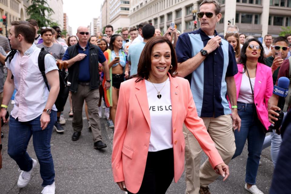 U.S. Vice President Kamala Harris joins marchers for the Capital Pride Parade on June 12, 2021 in Washington, DC (Getty Images)
