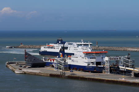 FILE PHOTO: View of cross-Channel ferries in the port of Calais, France, after Britain's referendum results to leave the European Union were announced June 24, 2016. REUTERS/Pascal Rossignol/File Photo