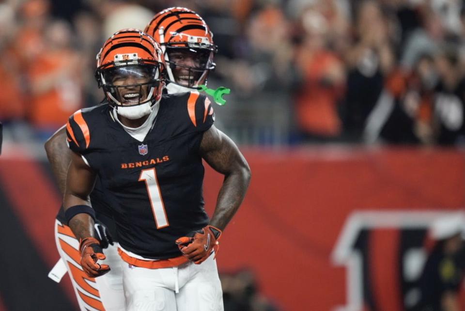 Cincinnati Bengals receiver Ja'Marr Chase celebrates against Washington