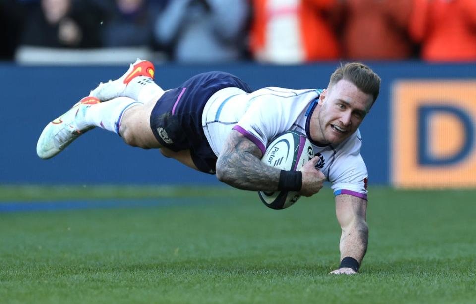 Stuart Hogg became Scotland’s joint-top try scorer in his country’s 30-15 Autumn Nations Series defeat to world champions South Africa at Murrayfield (Steve Welsh/PA) (PA Wire)