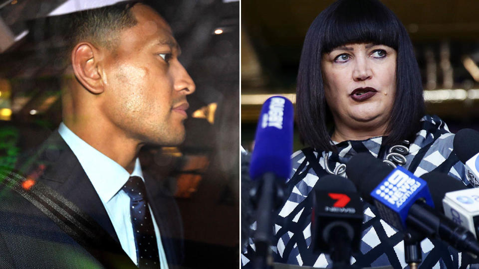 Israel Folau and RA boss Raelene Castle. Image: Getty