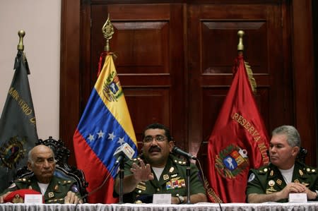 FILE PHOTO: Venezuela's Defense Minister, Commander in Chief Gustavo Rangel Briceno attends a news conference in Caracas