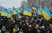 People came from all over the country to rally outside St Sophia's Cathedral in Kiev ahead of the historic synod to establish an Orthodox church independent from Russia