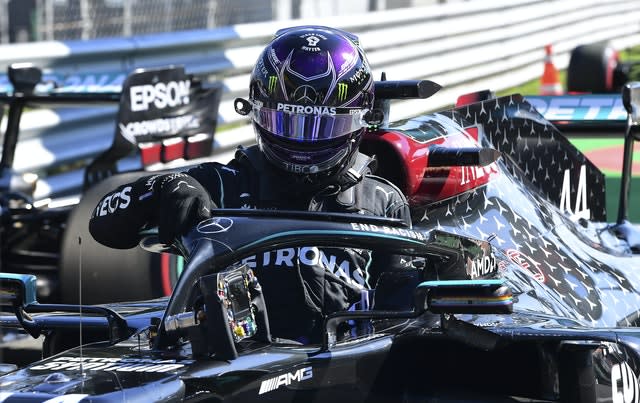 Hamilton leaves his car after making history at Monza