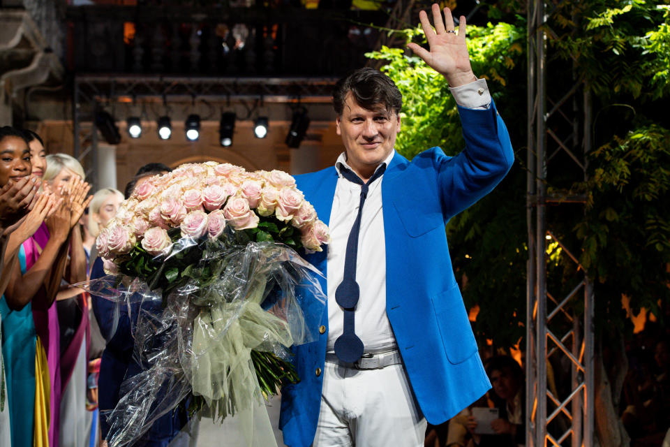 Rodrigo Basilicati-Cardin was handed 144 roses at the end of the Venice show. - Credit: Max Montingelli/Courtesy of Pierre Cardin