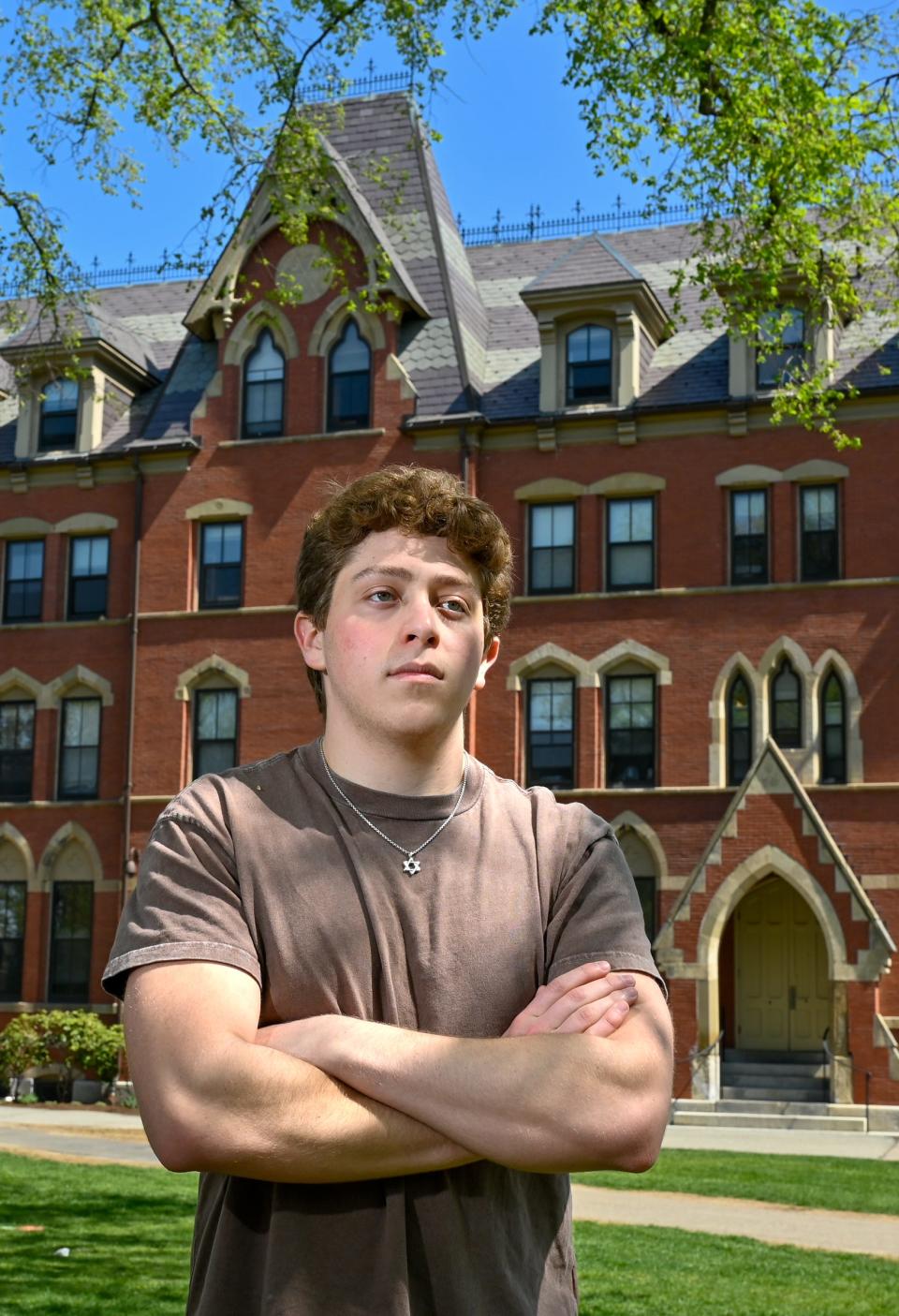Tufts University junior Micah Gritz poses for a photo on campus in May. Jewish students around the country say that they are experiencing antisemitism on college campus in a variety of ways and from right-wing as well as left-wing forces.
