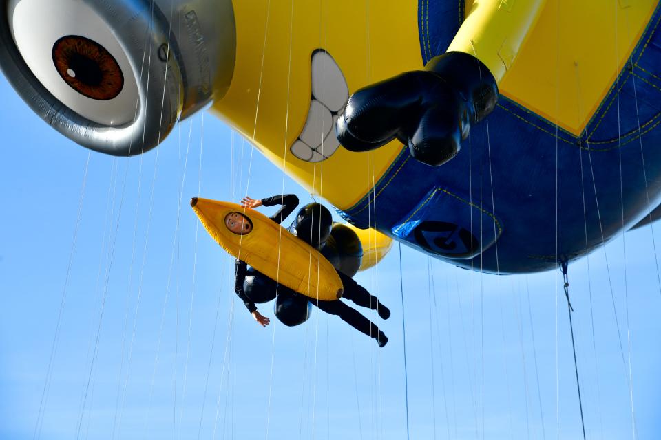 Stuart the Minion from Illumination balloon is taking a test flight during 96th Macy's Thanksgiving Day Parade - Balloonfest at MetLife Stadium on November 5, 2022 in East Rutherford, New Jersey.