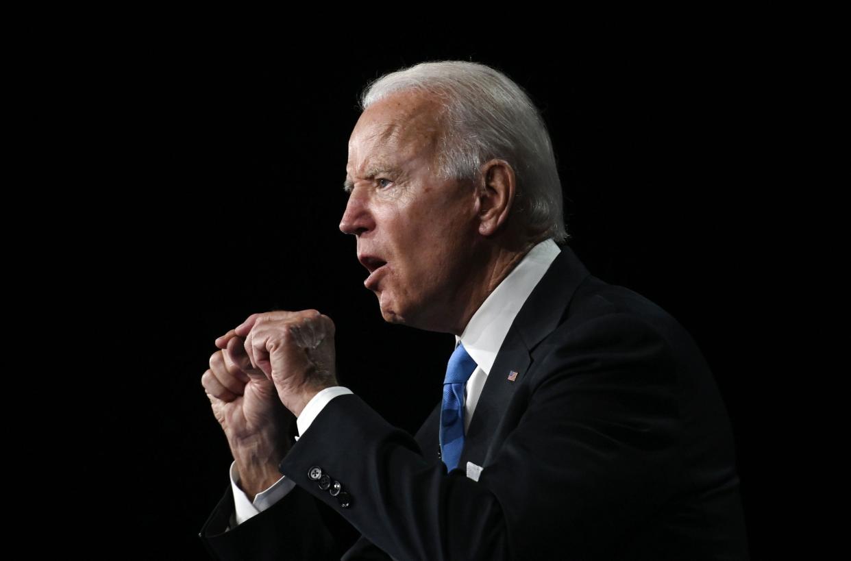 Joe Biden in full flow at the Democratic National Convention: AFP via Getty Images