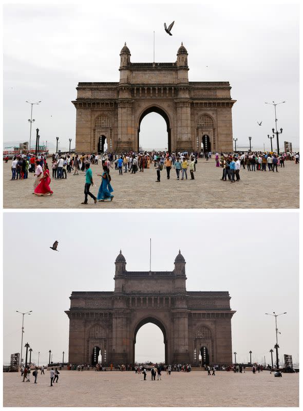 A combination picture shows the Gateway of India